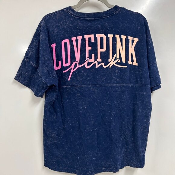 0358 Victoria’s Secret PINK Oversized Blue Acid Wash “LOVE PINK” T-Shirt - Picture 1 of 9